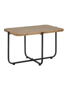 Table basse bohème chic Rectangulaire Rotin Naturel Tressé Métal Noir Cebu 75 cm 