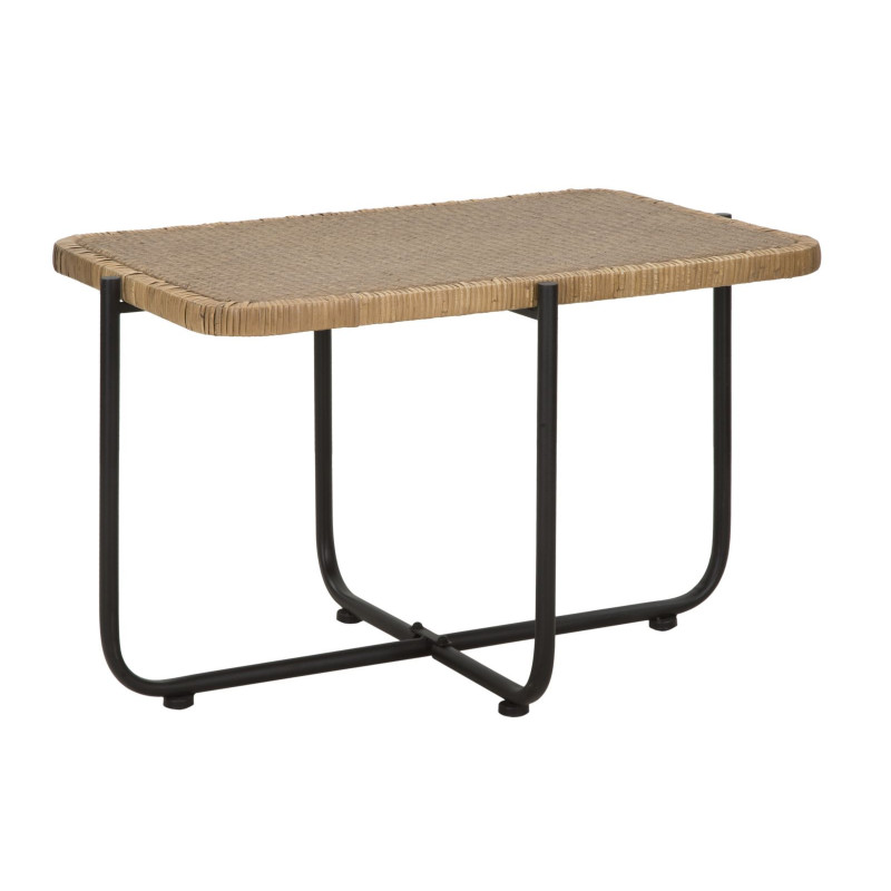 Table basse bohème chic Rectangulaire Rotin Naturel Tressé Métal Noir Cebu 75 cm 