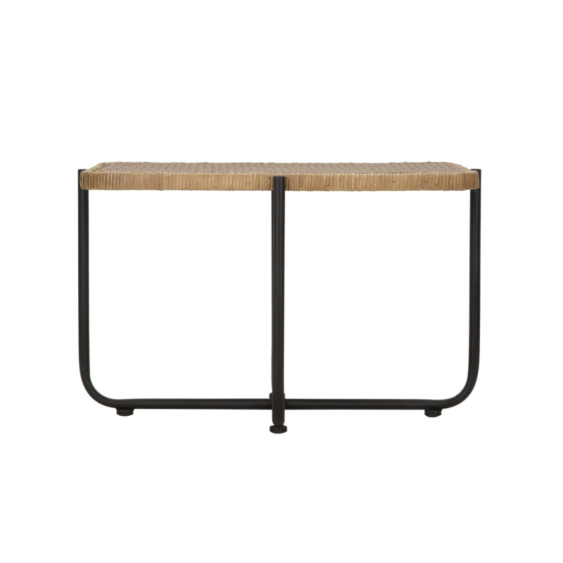 Table basse bohème chic Rectangulaire Rotin Naturel Tressé Métal Noir Cebu 75 cm 