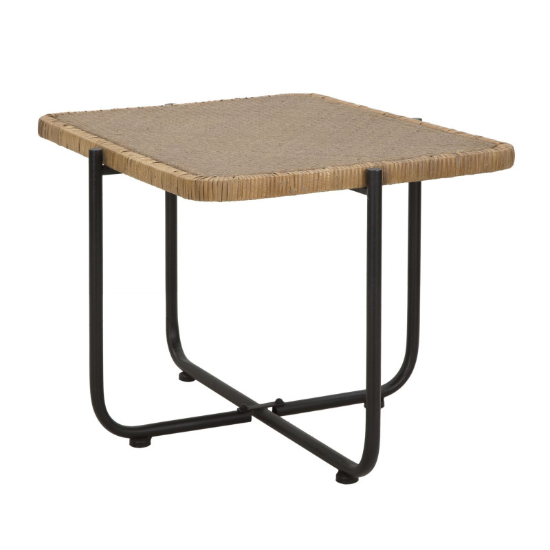 Table basse bohème chic Rectangulaire Rotin Naturel Tressé Métal Noir Cebu 75 cm 