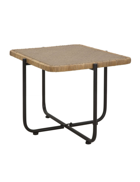Table basse bohème chic Rectangulaire Rotin Naturel Tressé Métal Noir Cebu 75 cm 