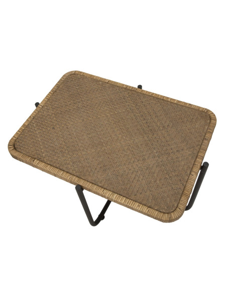 Table basse bohème chic Rectangulaire Rotin Naturel Tressé Métal Noir Cebu 75 cm 