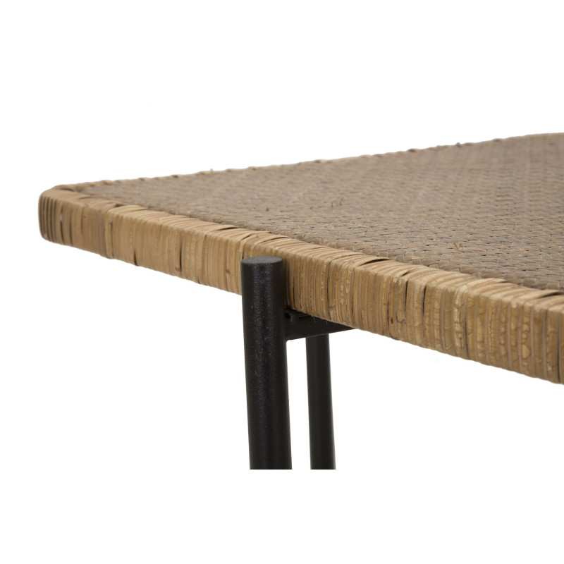 Table basse bohème chic Rectangulaire Rotin Naturel Tressé Métal Noir Cebu 75 cm 