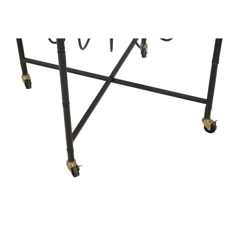 Grande Table d'appoint avec roues bohème chic Ronde Verre Transparent Rotin Naturel Tressé Métal Noir Cebu 70 cm 