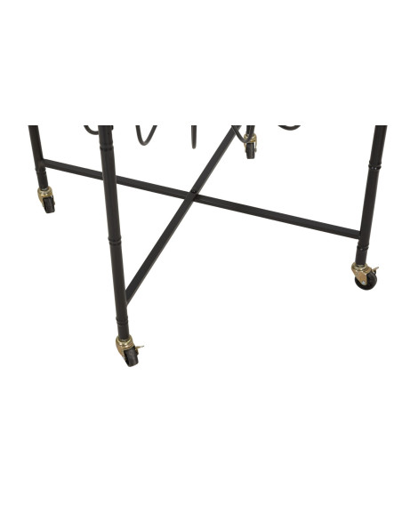 Grande Table d'appoint avec roues bohème chic Ronde Verre Transparent Rotin Naturel Tressé Métal Noir Cebu 70 cm 