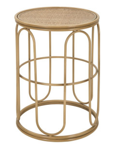 Table d'appoint design rétro chic Ronde Rotin Naturel Tressé Métal Samui 40 cm 