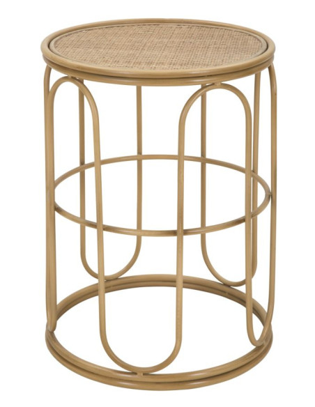 Table d'appoint design rétro chic Ronde Rotin Naturel Tressé Métal Samui 40 cm 