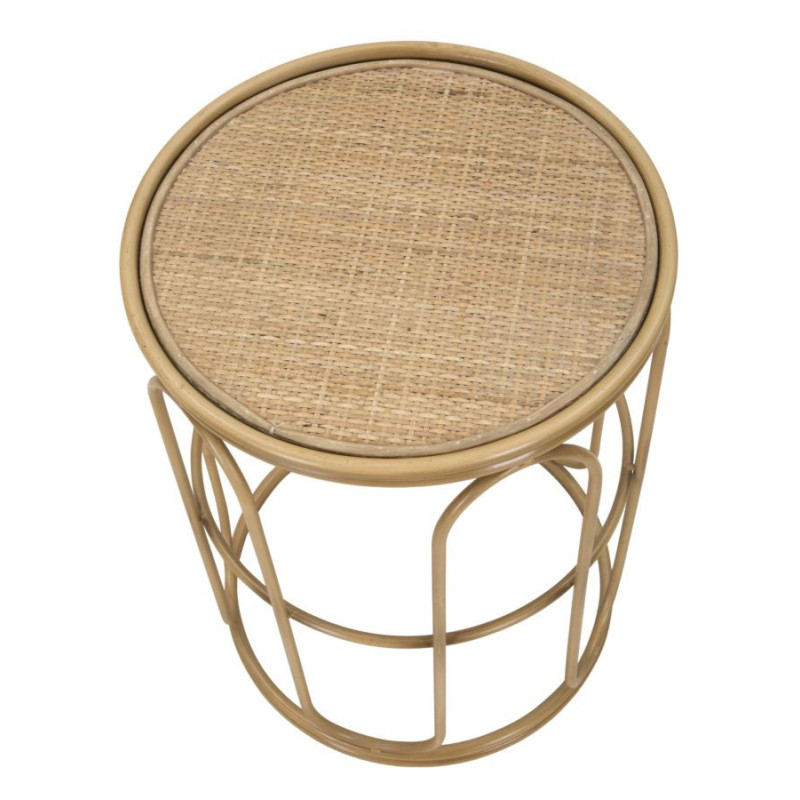 Table d'appoint design rétro chic Ronde Rotin Naturel Tressé Métal Samui 40 cm 