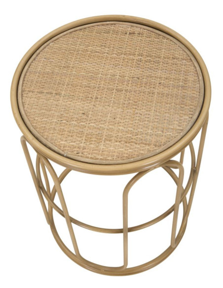 Table d'appoint design rétro chic Ronde Rotin Naturel Tressé Métal Samui 40 cm 