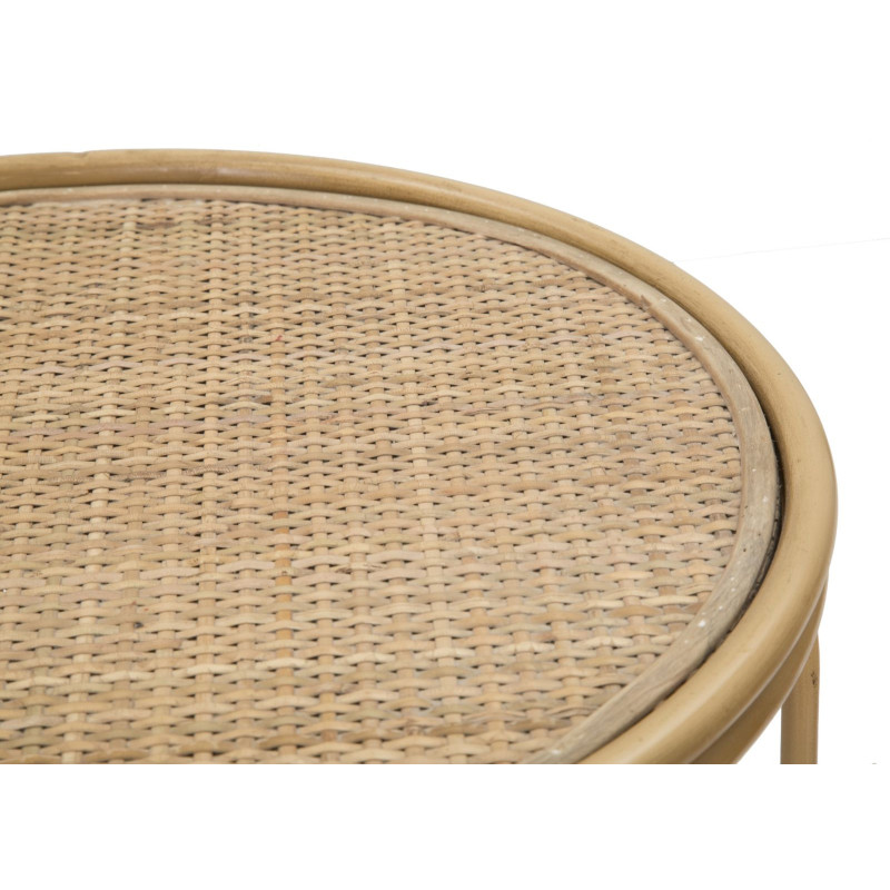 Table d'appoint design rétro chic Ronde Rotin Naturel Tressé Métal Samui 40 cm 