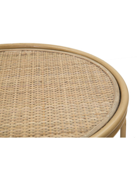 Table d'appoint design rétro chic Ronde Rotin Naturel Tressé Métal Samui 40 cm 