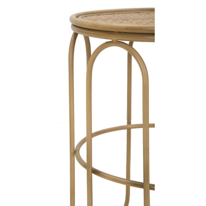 Table d'appoint design rétro chic Ronde Rotin Naturel Tressé Métal Samui 40 cm 