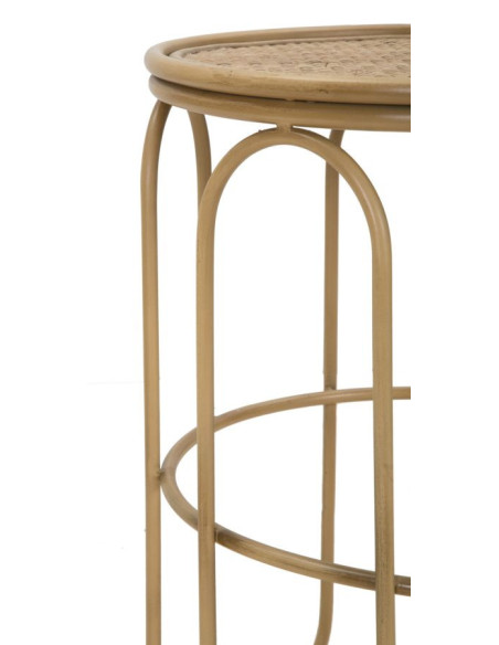 Table d'appoint design rétro chic Ronde Rotin Naturel Tressé Métal Samui 40 cm 