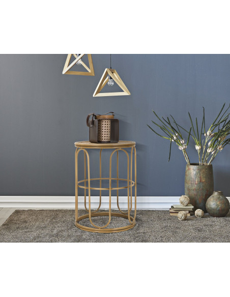 Table d'appoint design rétro chic Ronde Rotin Naturel Tressé Métal Samui 40 cm 
