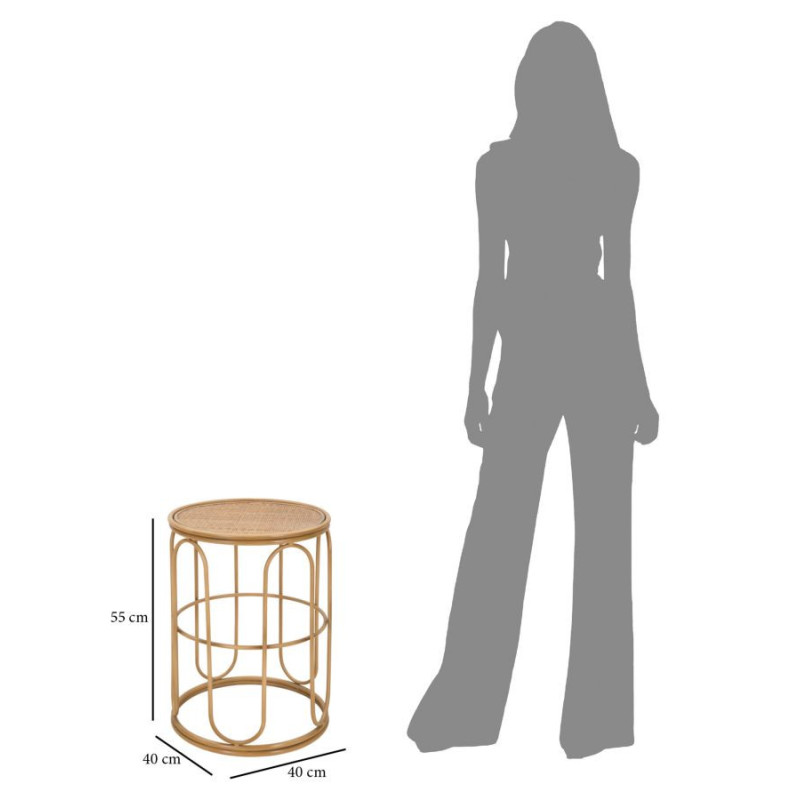 Table d'appoint design rétro chic Ronde Rotin Naturel Tressé Métal Samui 40 cm 