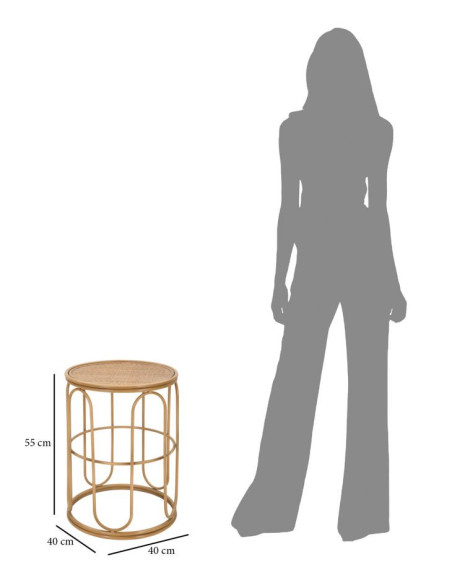 Table d'appoint design rétro chic Ronde Rotin Naturel Tressé Métal Samui 40 cm 