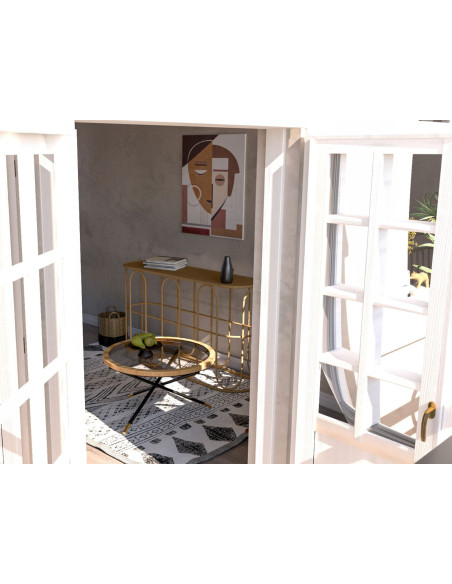 Table basse design chic bord de mer Ronde Verre Transparent Rotin Naturel Tressé Métal Noir Doré Saint Barth 80 cm 