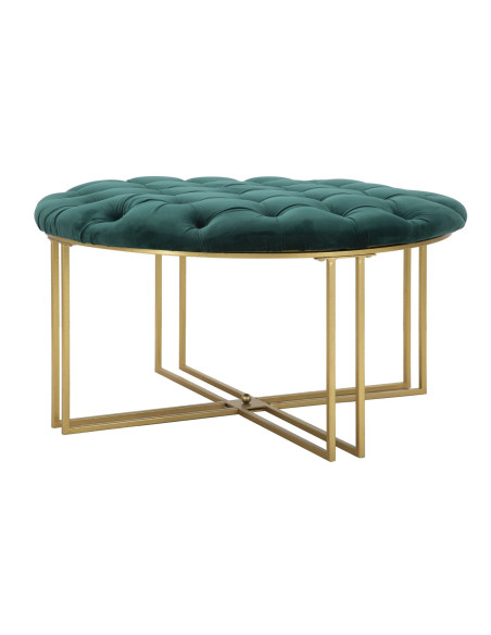 Grand Pouf XXL design art déco Rond Tissu Vert Capitonné Métal Doré Noctua 90 cm 