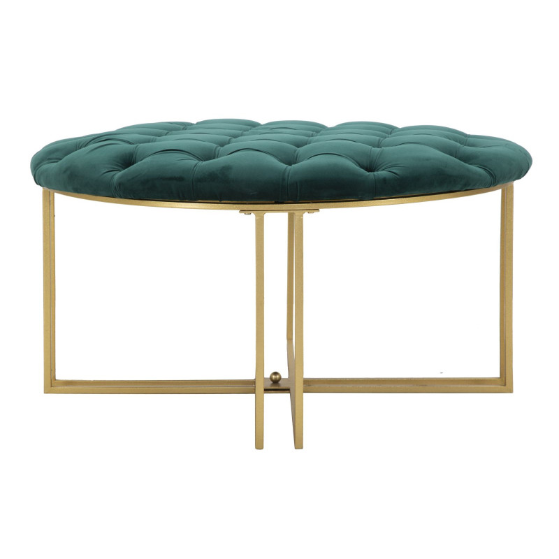 Grand Pouf XXL design art déco Rond Tissu Vert Capitonné Métal Doré Noctua 90 cm 