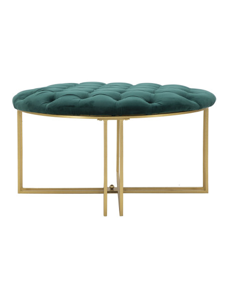 Grand Pouf XXL design art déco Rond Tissu Vert Capitonné Métal Doré Noctua 90 cm 