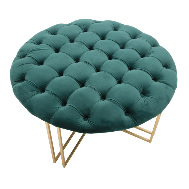 Grand Pouf XXL design art déco Rond Tissu Vert Capitonné Métal Doré Noctua 90 cm 