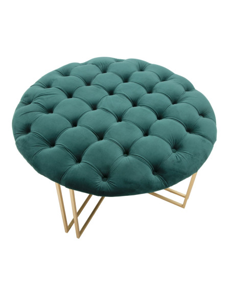 Grand Pouf XXL design art déco Rond Tissu Vert Capitonné Métal Doré Noctua 90 cm 