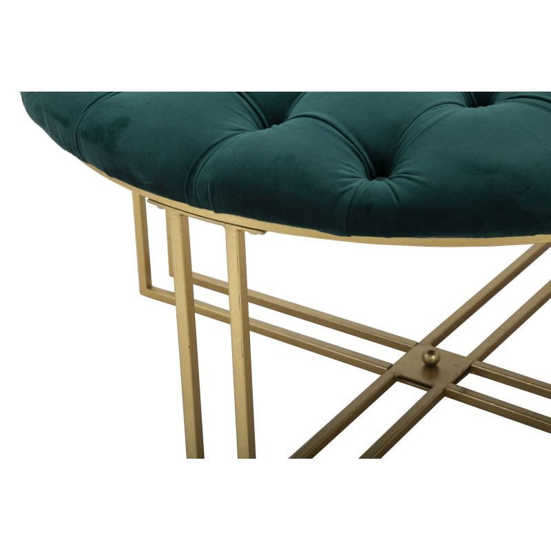 Grand Pouf XXL design art déco Rond Tissu Vert Capitonné Métal Doré Noctua 90 cm 