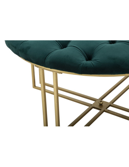 Grand Pouf XXL design art déco Rond Tissu Vert Capitonné Métal Doré Noctua 90 cm 