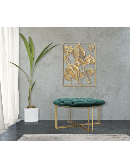 Grand Pouf XXL design art déco Rond Tissu Vert Capitonné Métal Doré Noctua 90 cm 