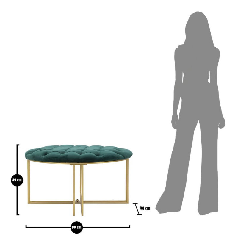 Grand Pouf XXL design art déco Rond Tissu Vert Capitonné Métal Doré Noctua 90 cm 