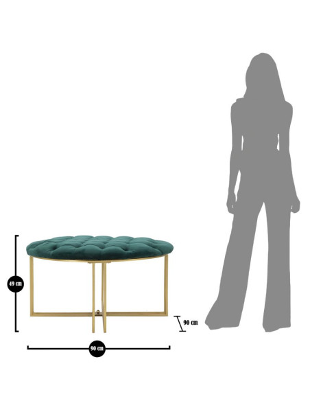 Grand Pouf XXL design art déco Rond Tissu Vert Capitonné Métal Doré Noctua 90 cm 