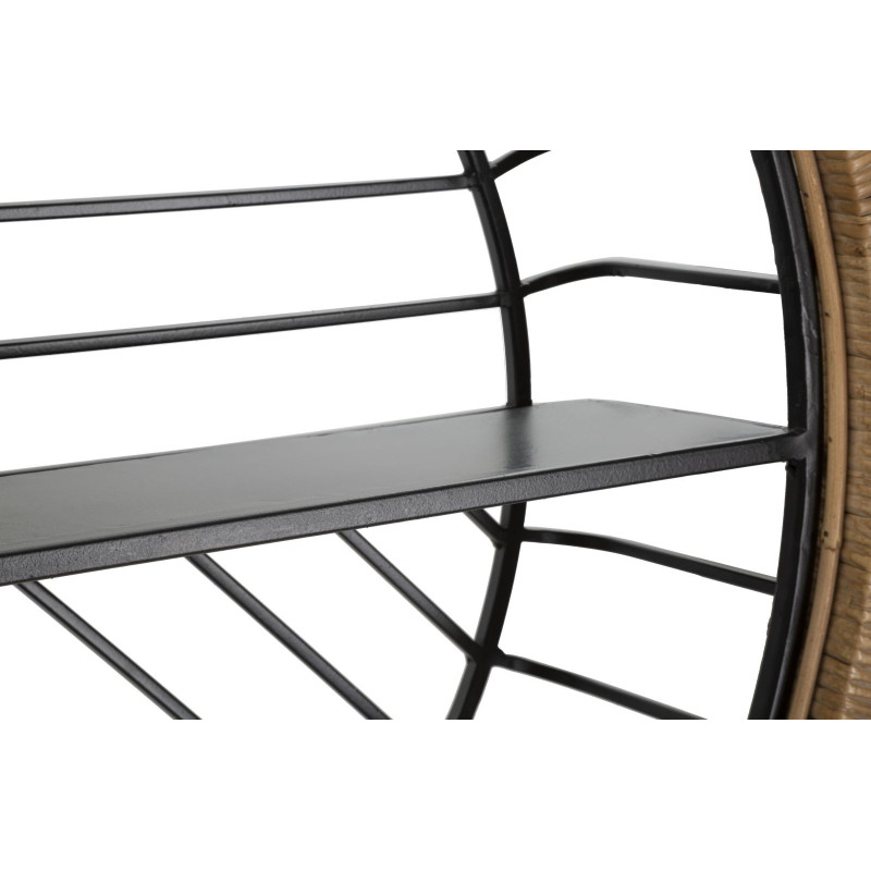 Étagère murale originale bohème chic Ronde 1 niveau Métal Noir Rotin Naturel Tressé Cebu 72 cm 