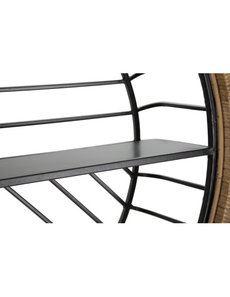 Étagère murale originale bohème chic Ronde 1 niveau Métal Noir Rotin Naturel Tressé Cebu 72 cm 