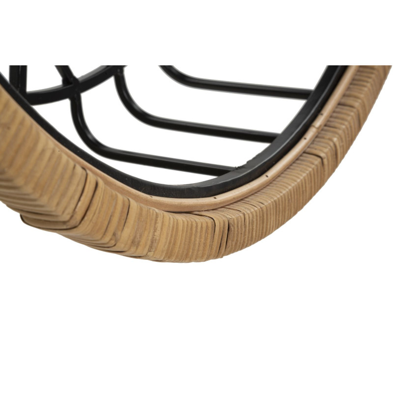 Étagère murale originale bohème chic Ronde 1 niveau Métal Noir Rotin Naturel Tressé Cebu 72 cm 