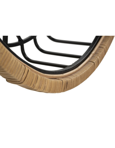 Étagère murale originale bohème chic Ronde 1 niveau Métal Noir Rotin Naturel Tressé Cebu 72 cm 