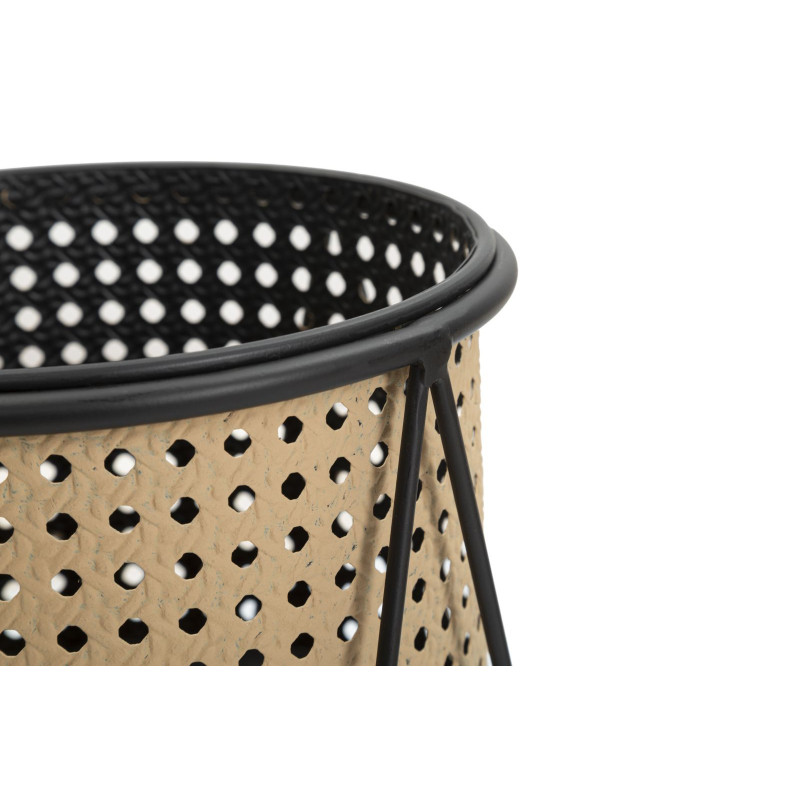 Lot de 2 Grands Cache-pots Bohème chic Rond Métal Naturel Effet cannage Noir Osaka 