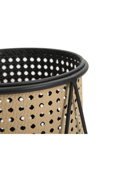 Lot de 2 Grands Cache-pots Bohème chic Rond Métal Naturel Effet cannage Noir Osaka 