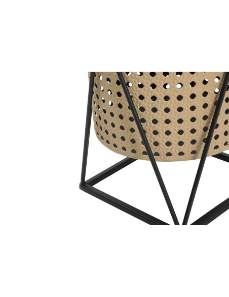 Lot de 2 Grands Cache-pots Bohème chic Rond Métal Naturel Effet cannage Noir Osaka 