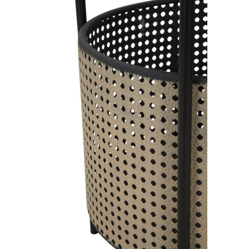 Table d'appoint Bohème chic avec panier rangement Ronde Métal Noir Naturel Effet cannage Osaka 40 cm 