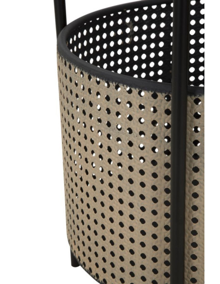 Table d'appoint Bohème chic avec panier rangement Ronde Métal Noir Naturel Effet cannage Osaka 40 cm 