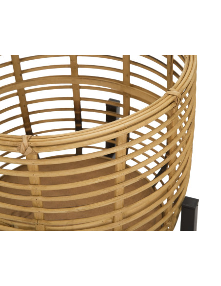 Lot de 2 Cache-pots sur pieds bohème chic Rond Rotin Naturel Tressé Métal Noir Rattan 