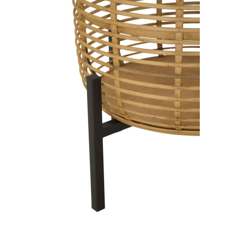 Lot de 2 Cache-pots sur pieds bohème chic Rond Rotin Naturel Tressé Métal Noir Rattan 