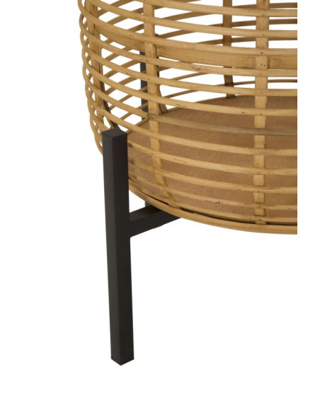 Lot de 2 Cache-pots sur pieds bohème chic Rond Rotin Naturel Tressé Métal Noir Rattan 