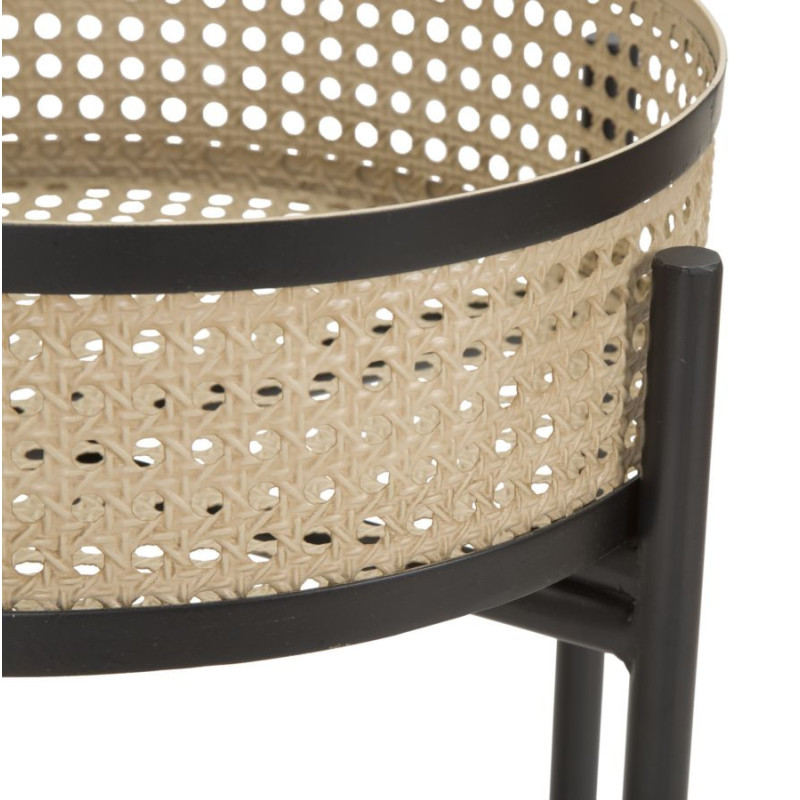 Lot de 2 Tables d'appoint design bohème chic Ronde Métal Naturel Effet cannage Noir Fuji 