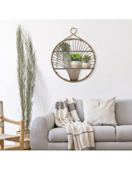 Étagère murale bohème chic 2 niveaux Rotin Naturel Fuji 60 cm 