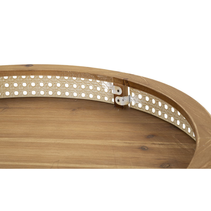 Table d'appoint design bohème chic Ronde Bois de sapin Naturel Métal Beige Effet cannage Noir Fuji 60 cm 