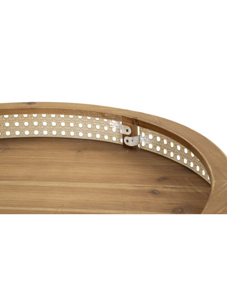 Table d'appoint design bohème chic Ronde Bois de sapin Naturel Métal Beige Effet cannage Noir Fuji 60 cm 