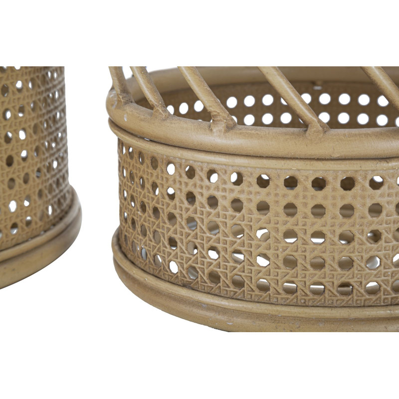 Lot de 2 Grands Cache-pots bohème chic Rond Rotin Naturel Métal Panama 