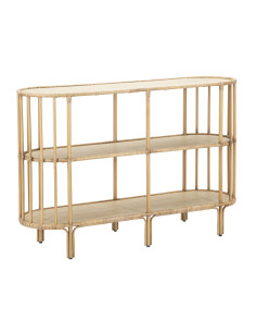 Console bohème chic Ovale 2 étagères Rotin Naturel Tressé Bois MDF Naturel Métal Panama 120 cm 