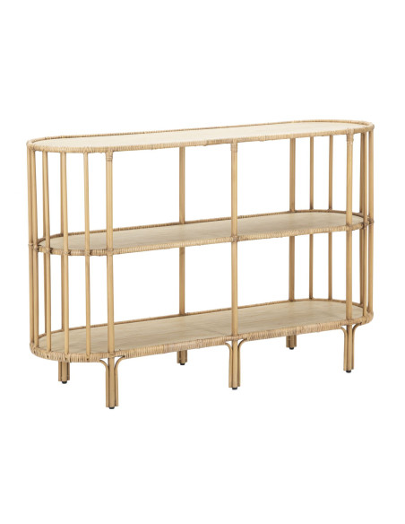 Console bohème chic Ovale 2 étagères Rotin Naturel Tressé Bois MDF Naturel Métal Panama 120 cm 